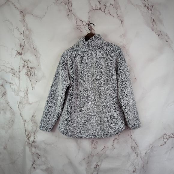 Eddie Bauer Pullover Teddy Small Women Fireside Plush Turtleneck Sweater Gray - Picture 6 of 12